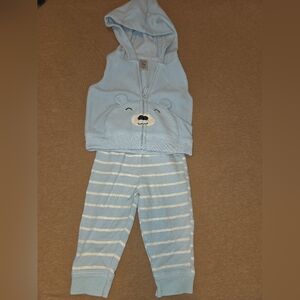 Carter's Blue Bear Hoodie and Striped Pants Set
